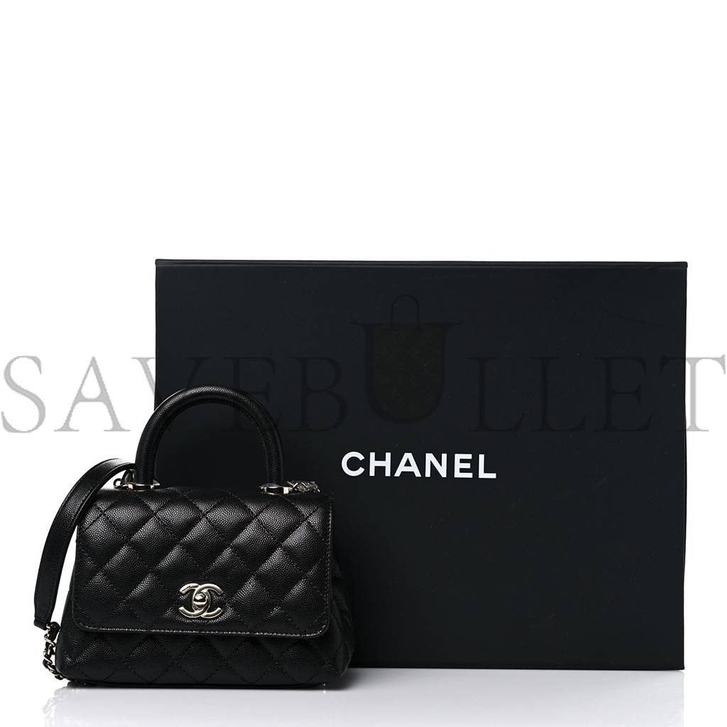 Ch*el caviar quilted extra mini coco handle flap black silver hardware  (18*13*9cm)