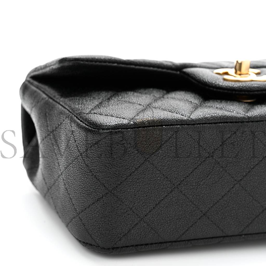 Ch*el caviar quilted mini top handle rectangular flap black gold hardware (20*12*7cm)