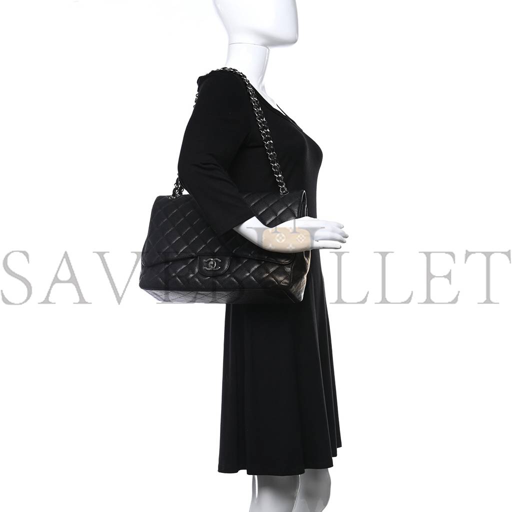 Ch*el caviar quilted maxi double flap black silver hardware (33*24*9cm)