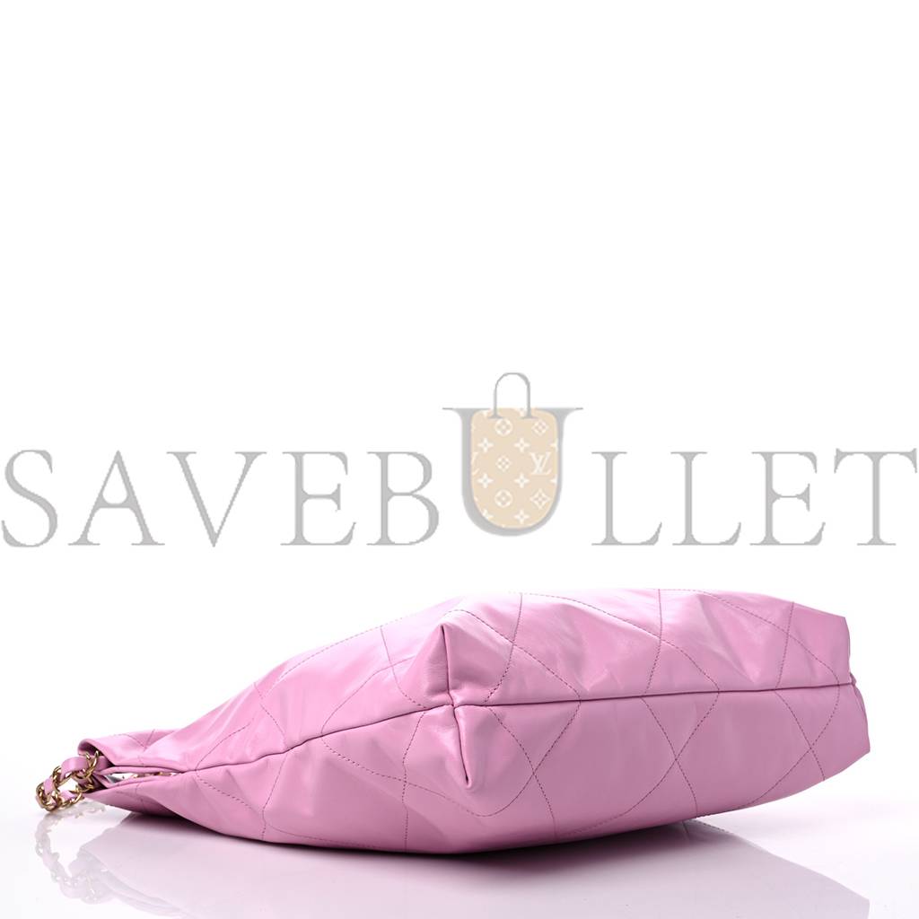 Ch*el shiny calfskin quilted small Ch*el 22 pink gold hardware (37*35*7cm)