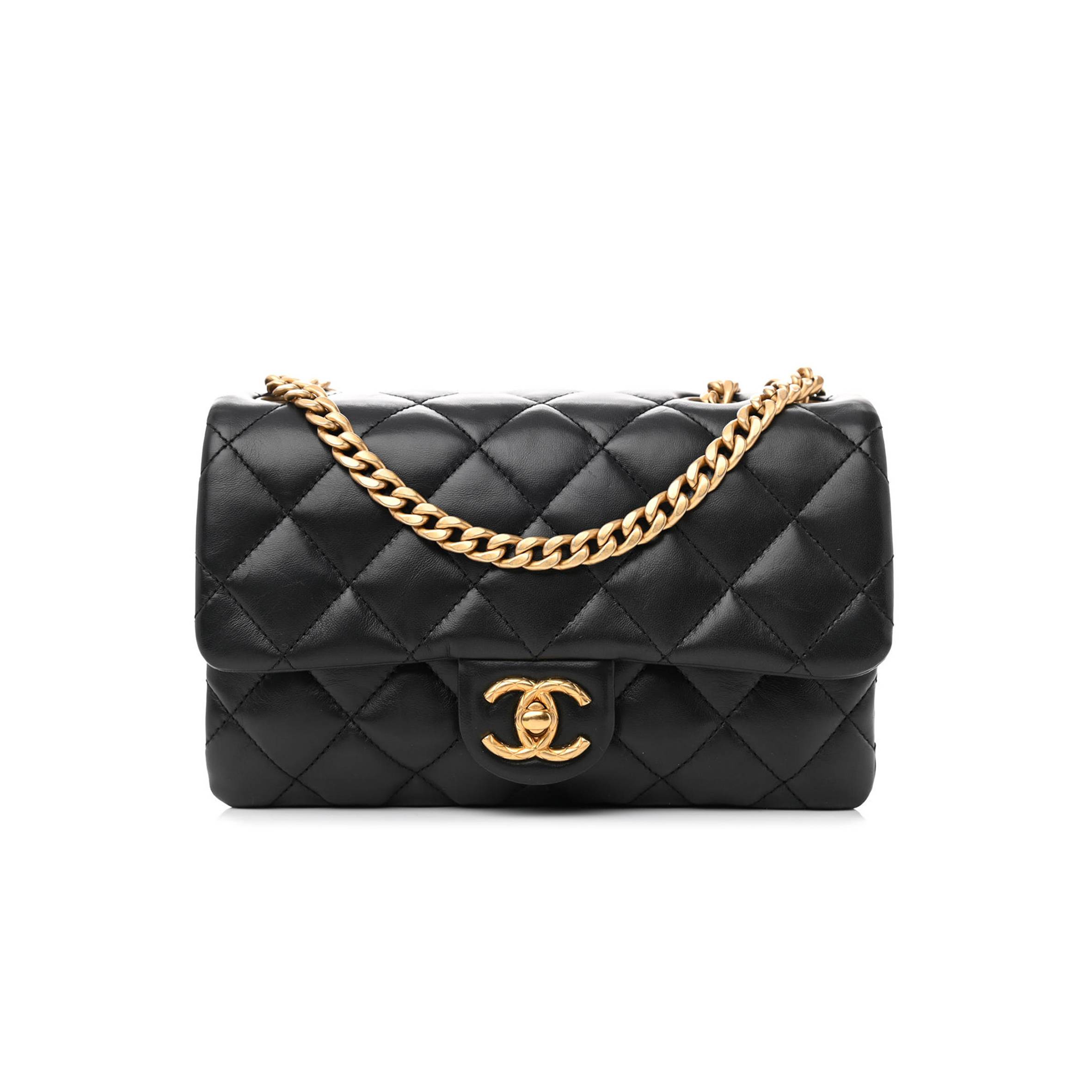 Ch*el lambskin quilted small pillow crush flap black gold hardware (22*13*6cm)