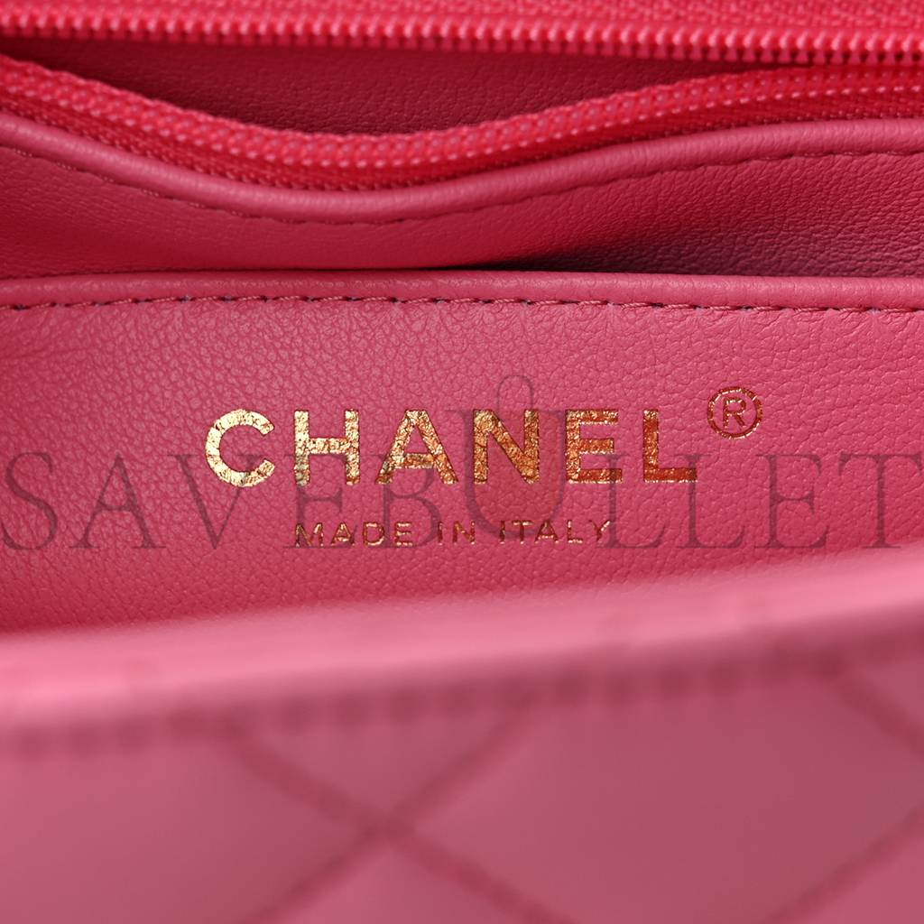 Ch*el lambskin quilted mini top handle rectangular flap pink rose gold hardware  (20*12*6cm)