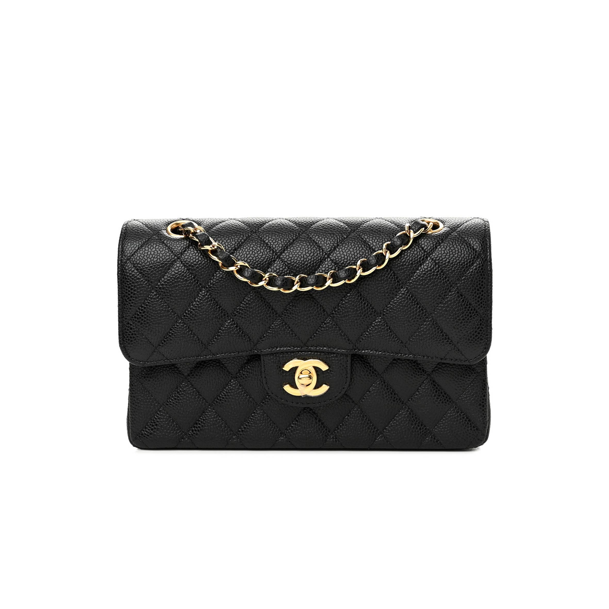 Ch*el caviar quilted small double flap black  gold hardware (23*14*6cm)
