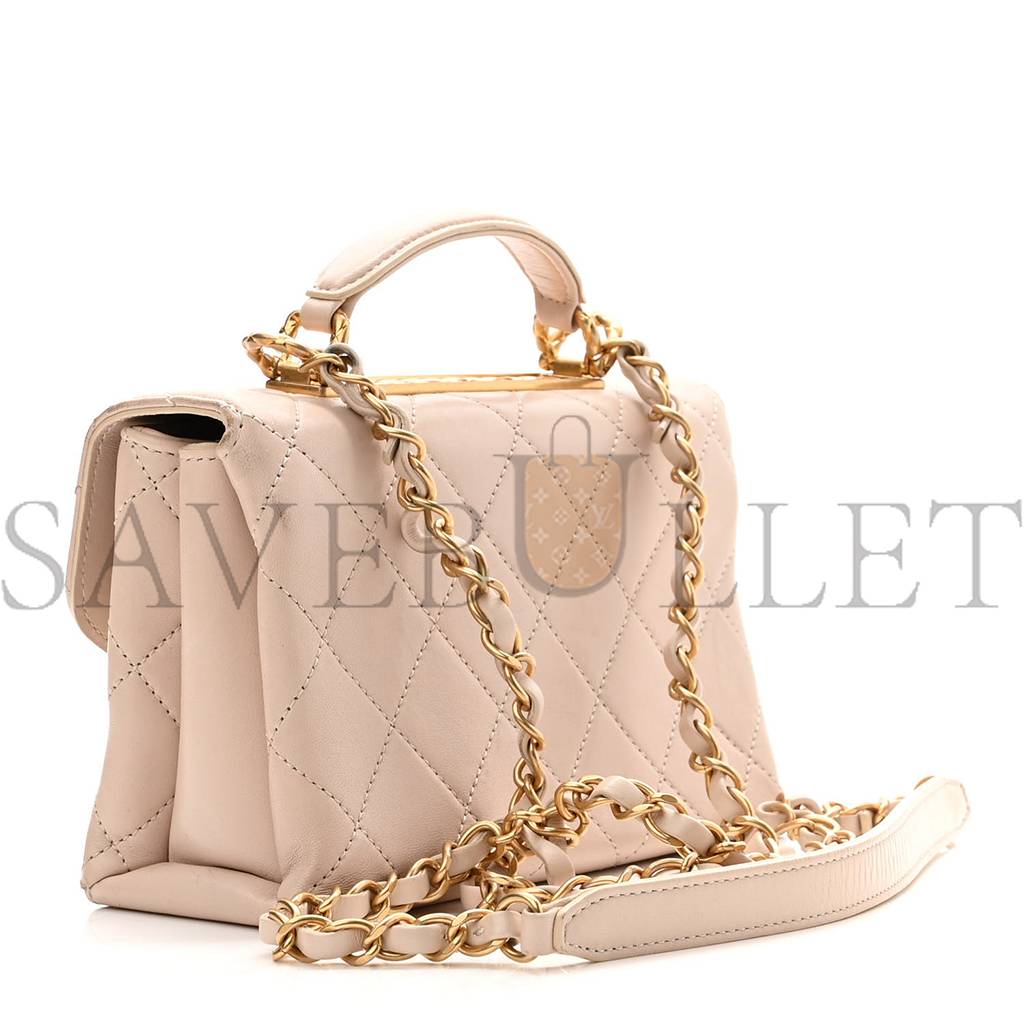 Ch*el lambskin quilted cc mini top handle flap light pink gold hardware (19*13*8cm)