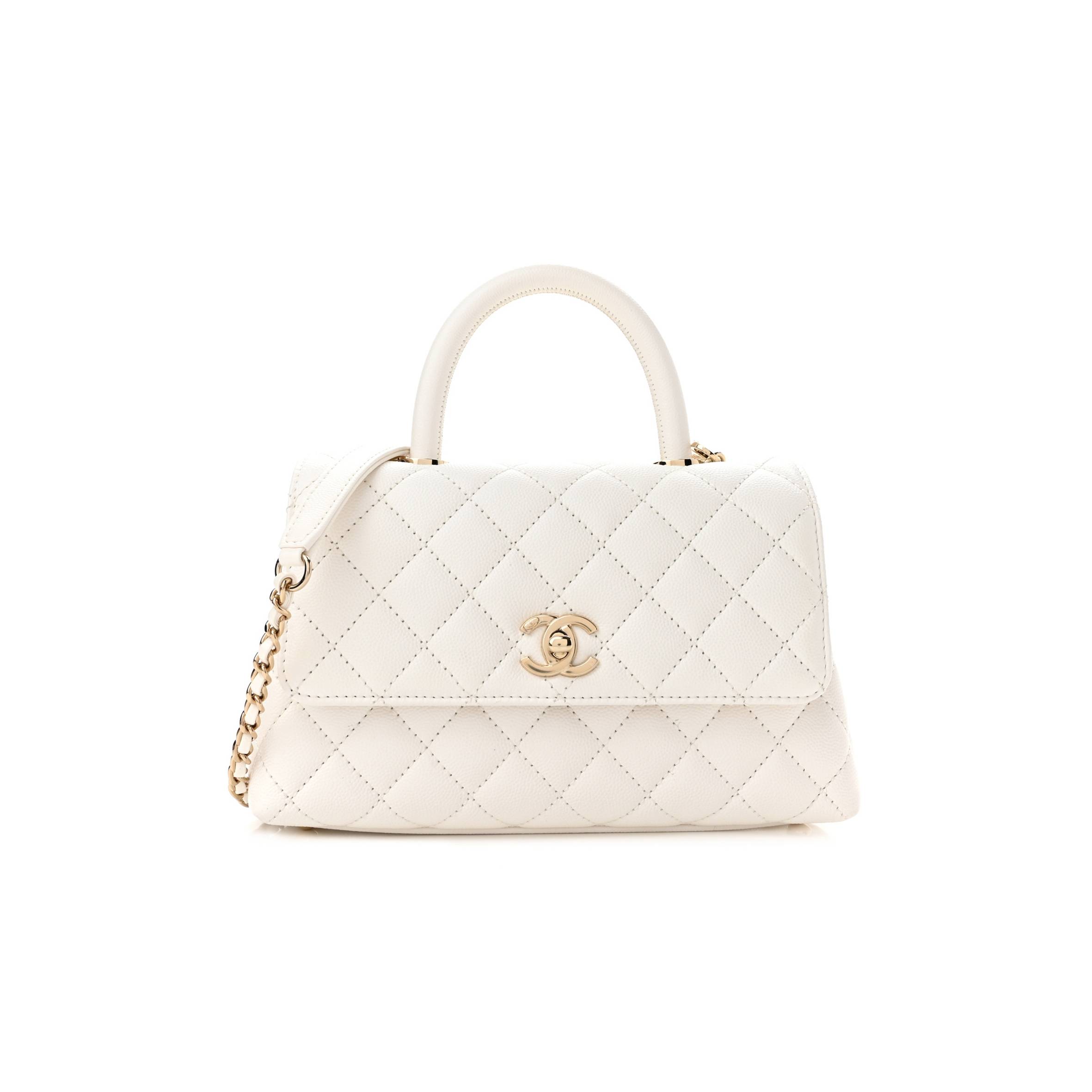 Ch*el caviar quilted mini coco handle flap white gold hardware (23*15*9cm)