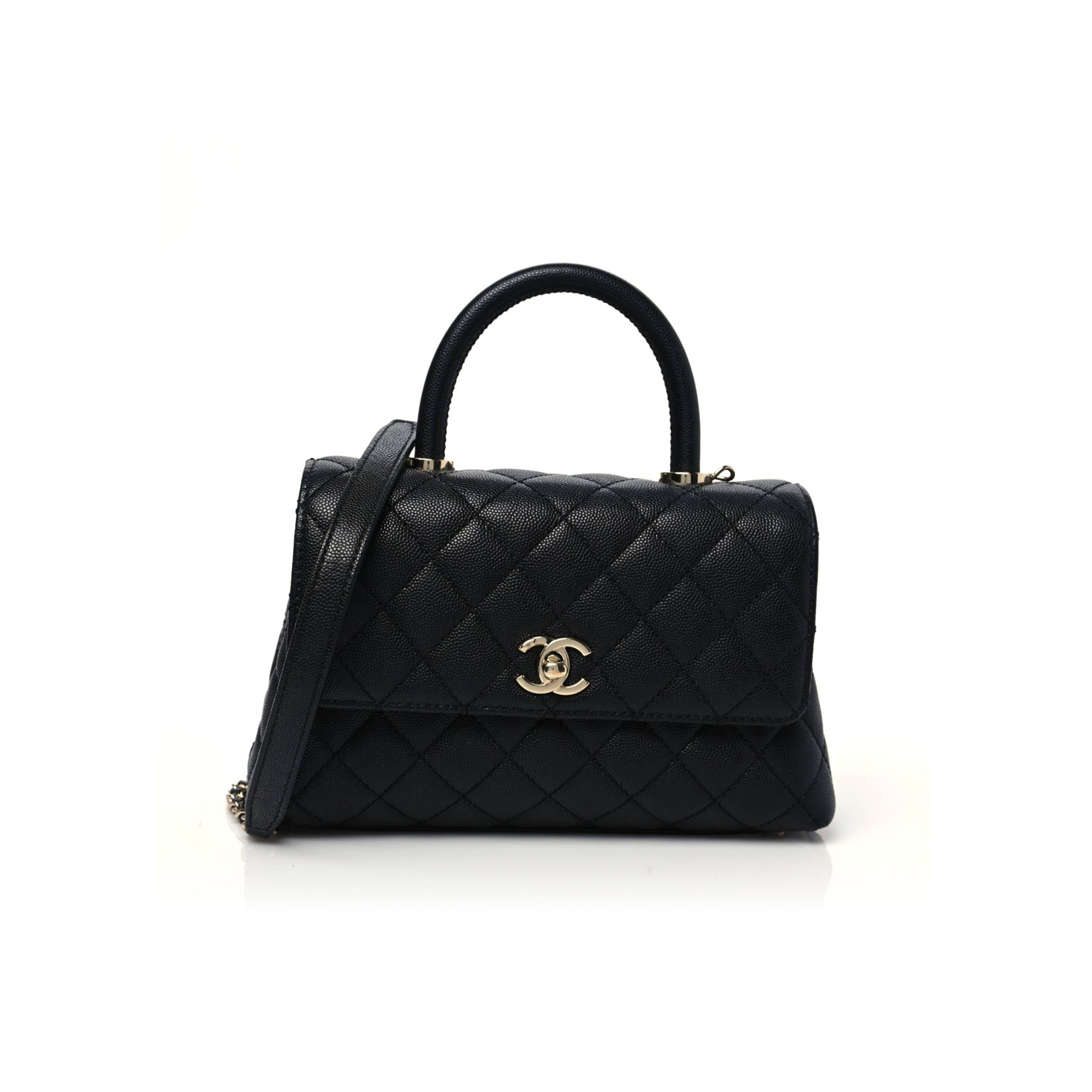 Ch*el caviar quilted mini coco handle flap black gold hardware  (23*14*10cm)