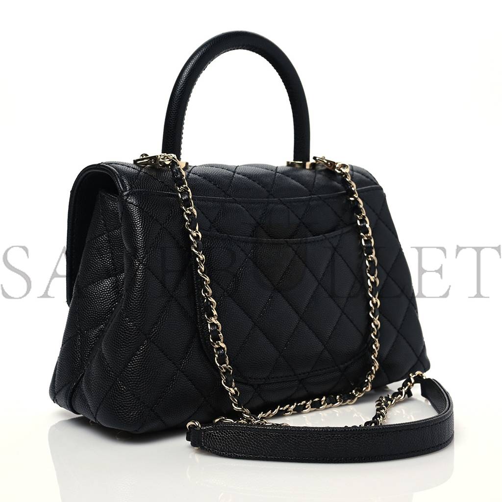 Ch*el caviar quilted mini coco handle flap black gold hardware  (23*14*10cm)