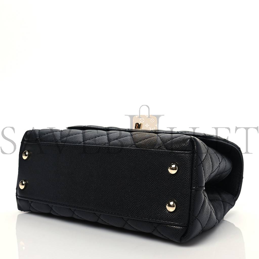 Ch*el caviar quilted mini coco handle flap black gold hardware  (23*14*10cm)