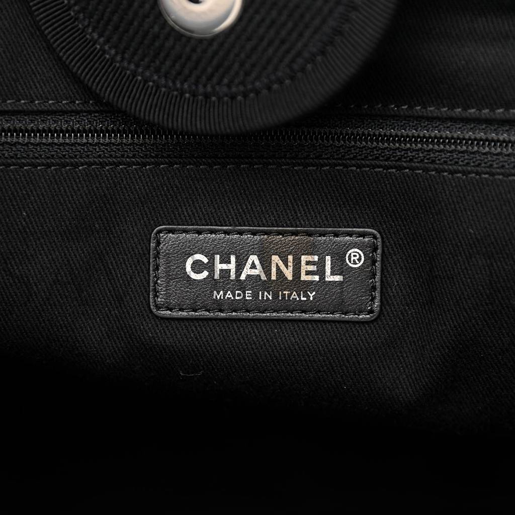 Ch*el canvas pearl medium deauville tote black (38*29*18cm)