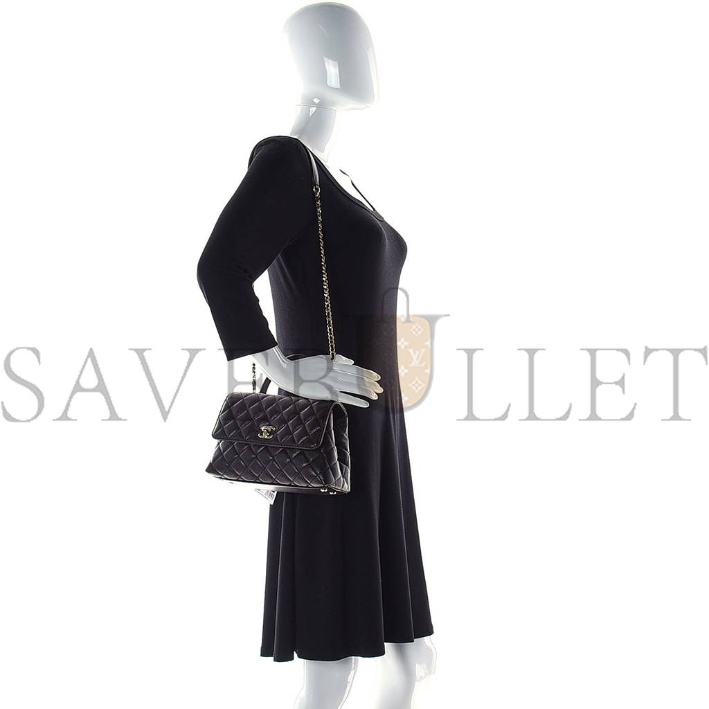 Ch*el caviar quilted mini coco handle flap dark brown rose gold hardware (23*14*10cm)