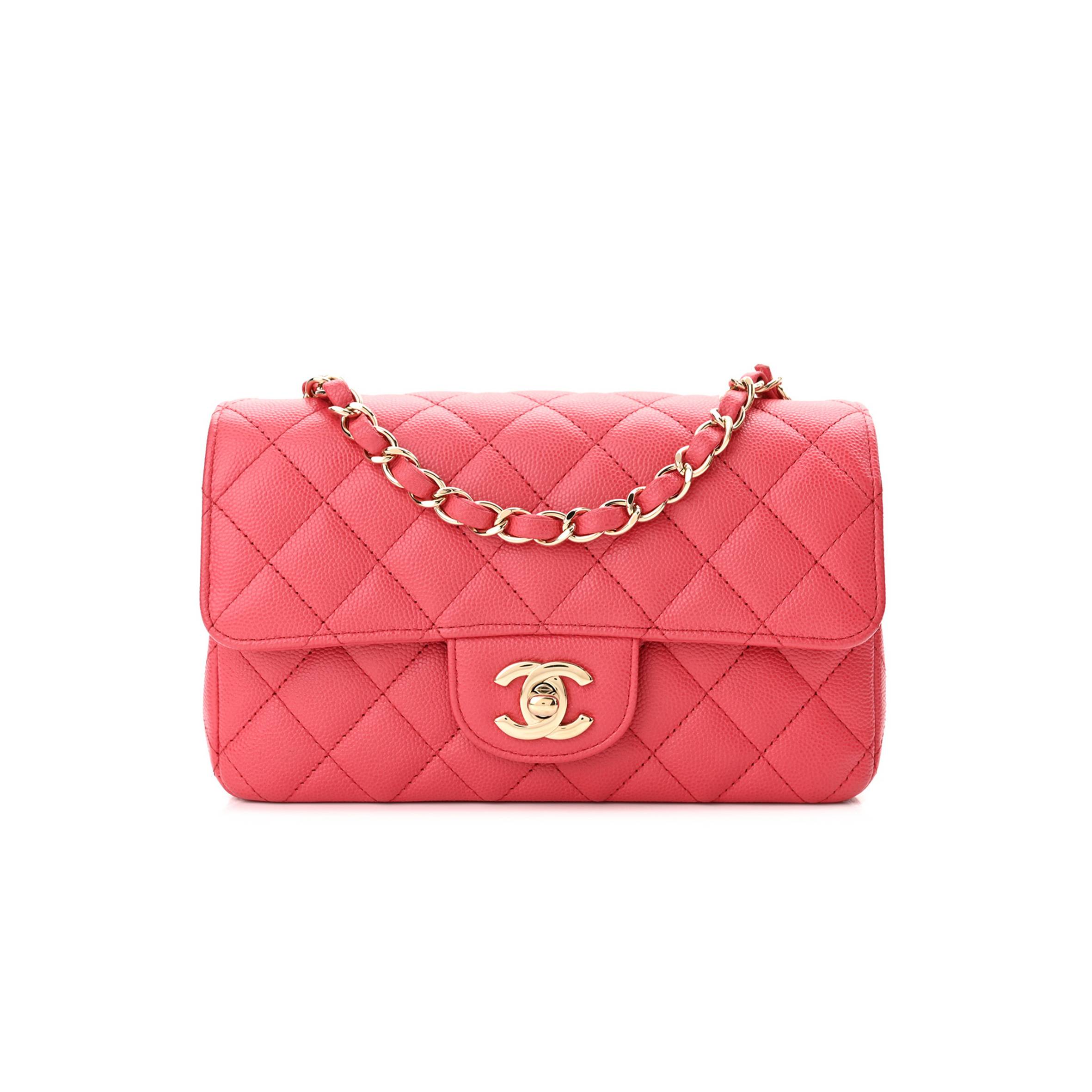 Ch*el caviar quilted mini rectangular flap dark pink rose gold hardware (20*13*6cm)