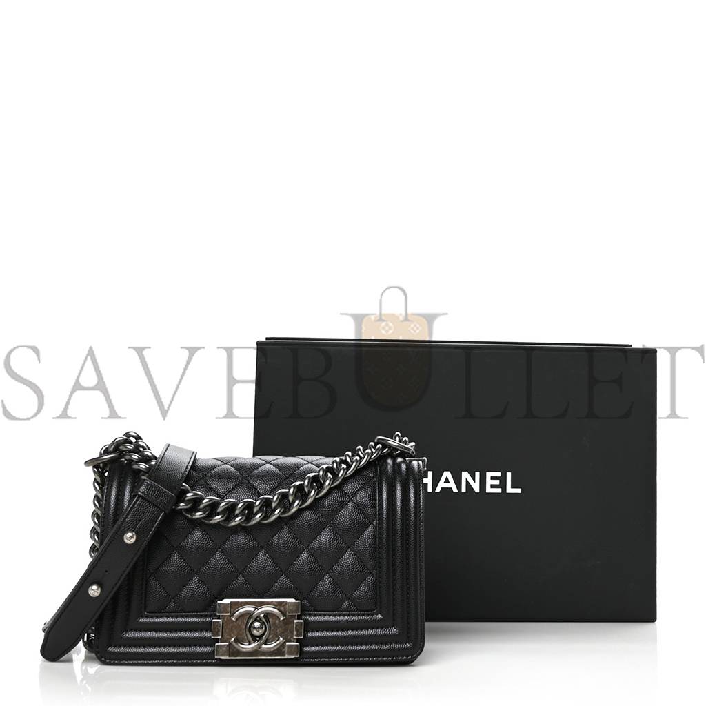 Ch*el caviar quilted small boy flap black silver hardware (19.7*12.1*7.6cm)