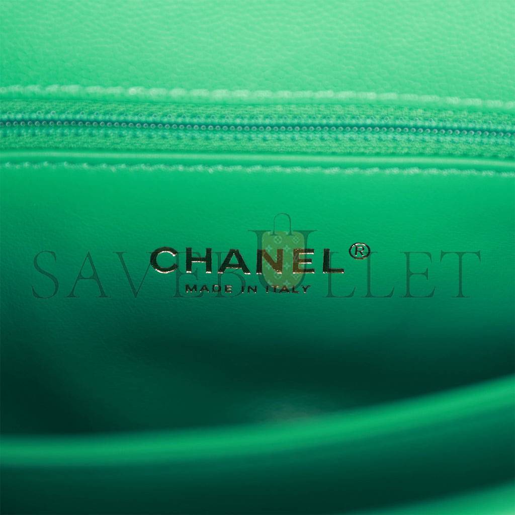Ch*el small coco handle flap bag green caviar light gold hardware (23*15*10cm)