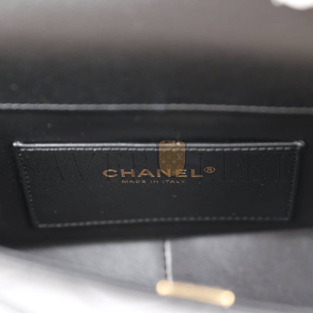 Ch*el monaco mini flap bag black lambskin antique gold hardware (19*13*8cm)