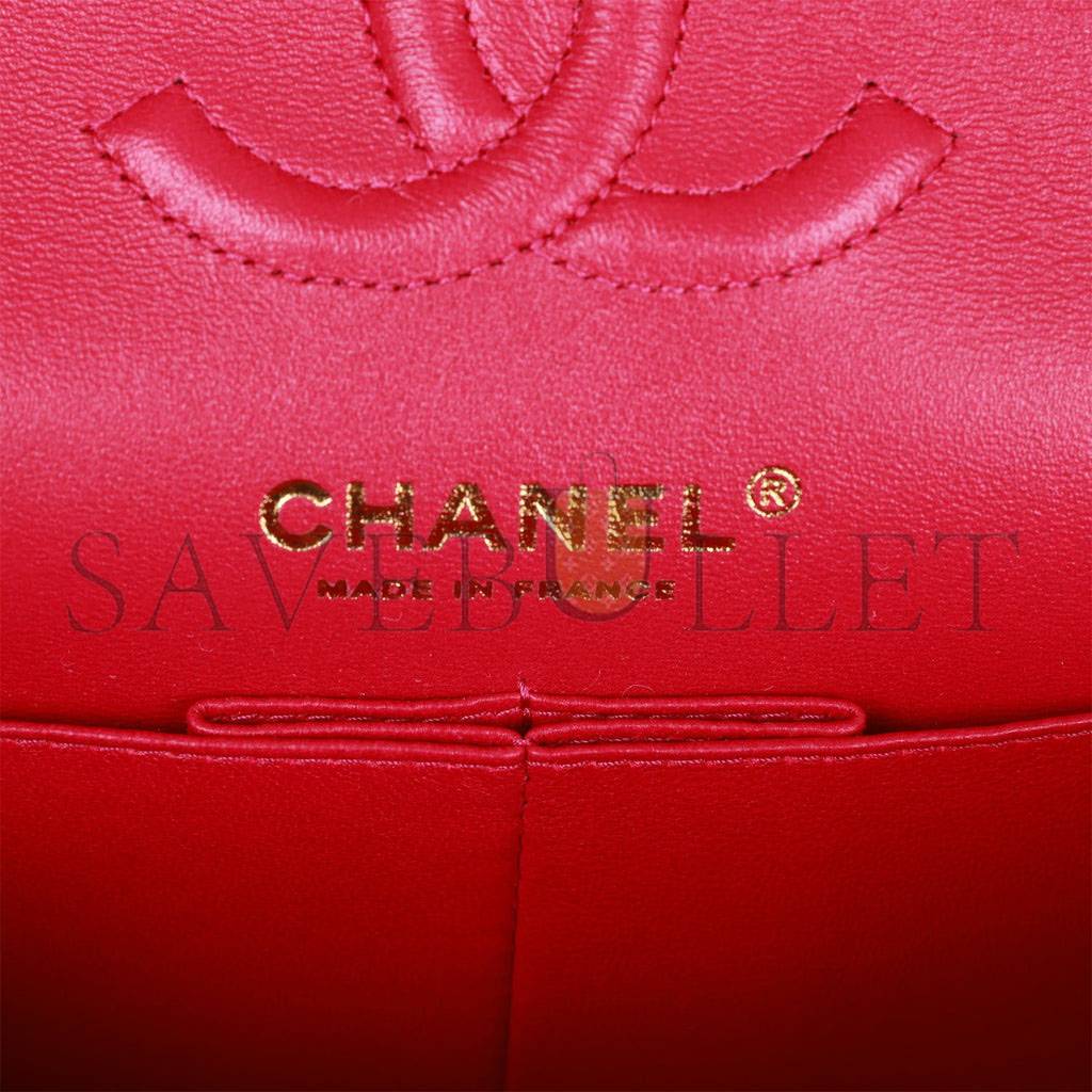 Ch*el small classic double flap fuchsia caviar light gold hardware (23*13*6cm)