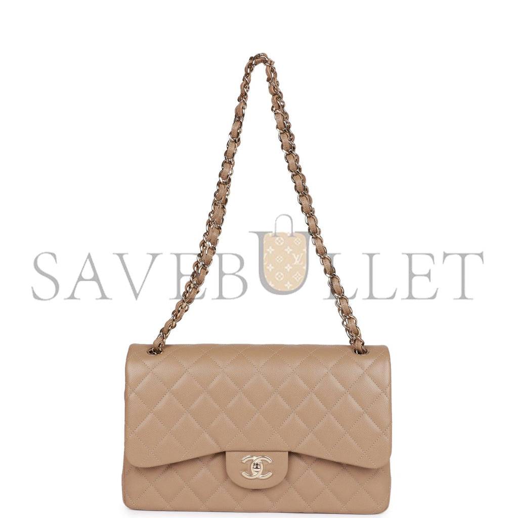 Ch*el jumbo classic double flap bag dark beige caviar gold hardware (30*20*9cm)