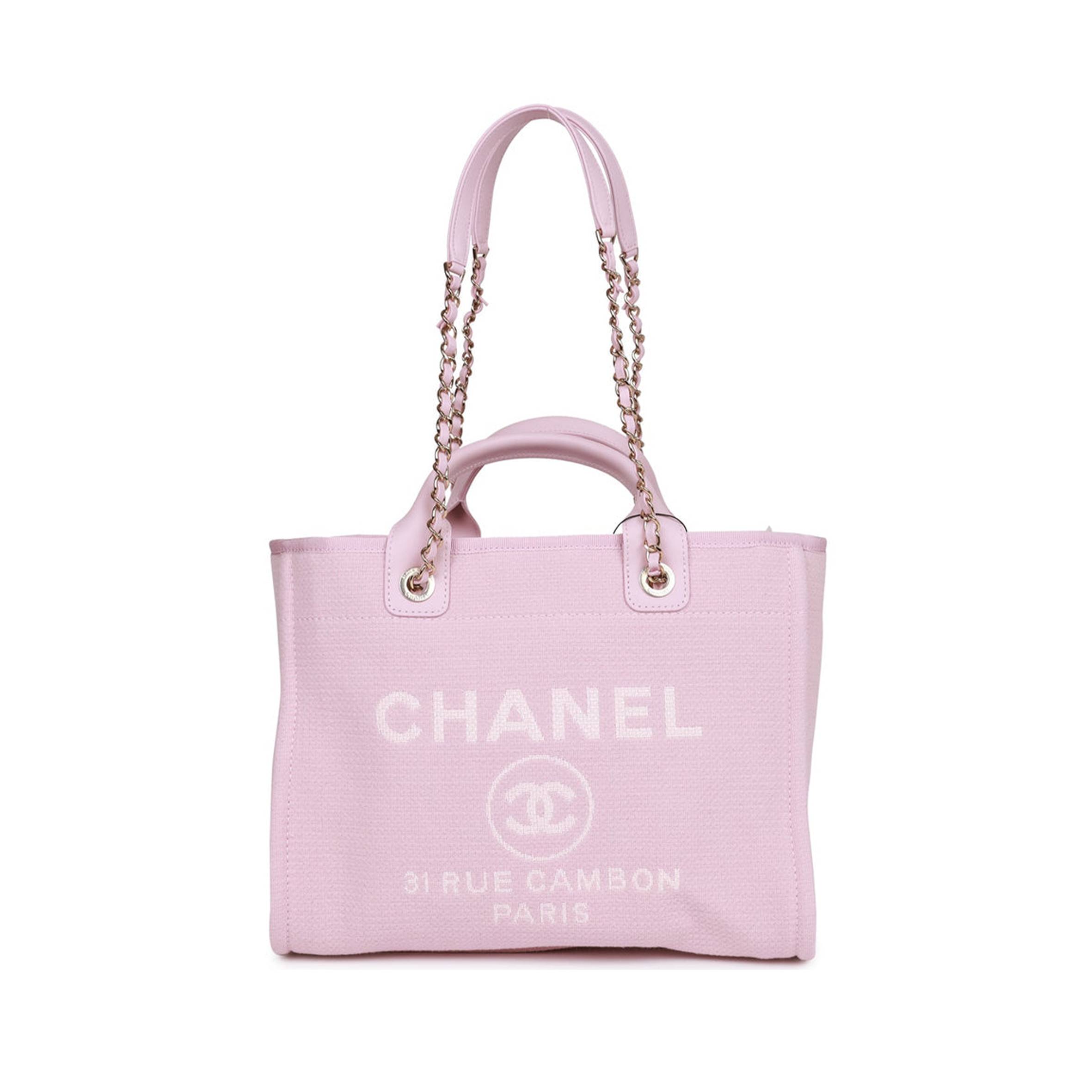 Ch*el small deauville shopping bag pink boucle light gold hardware (34*27*15cm)