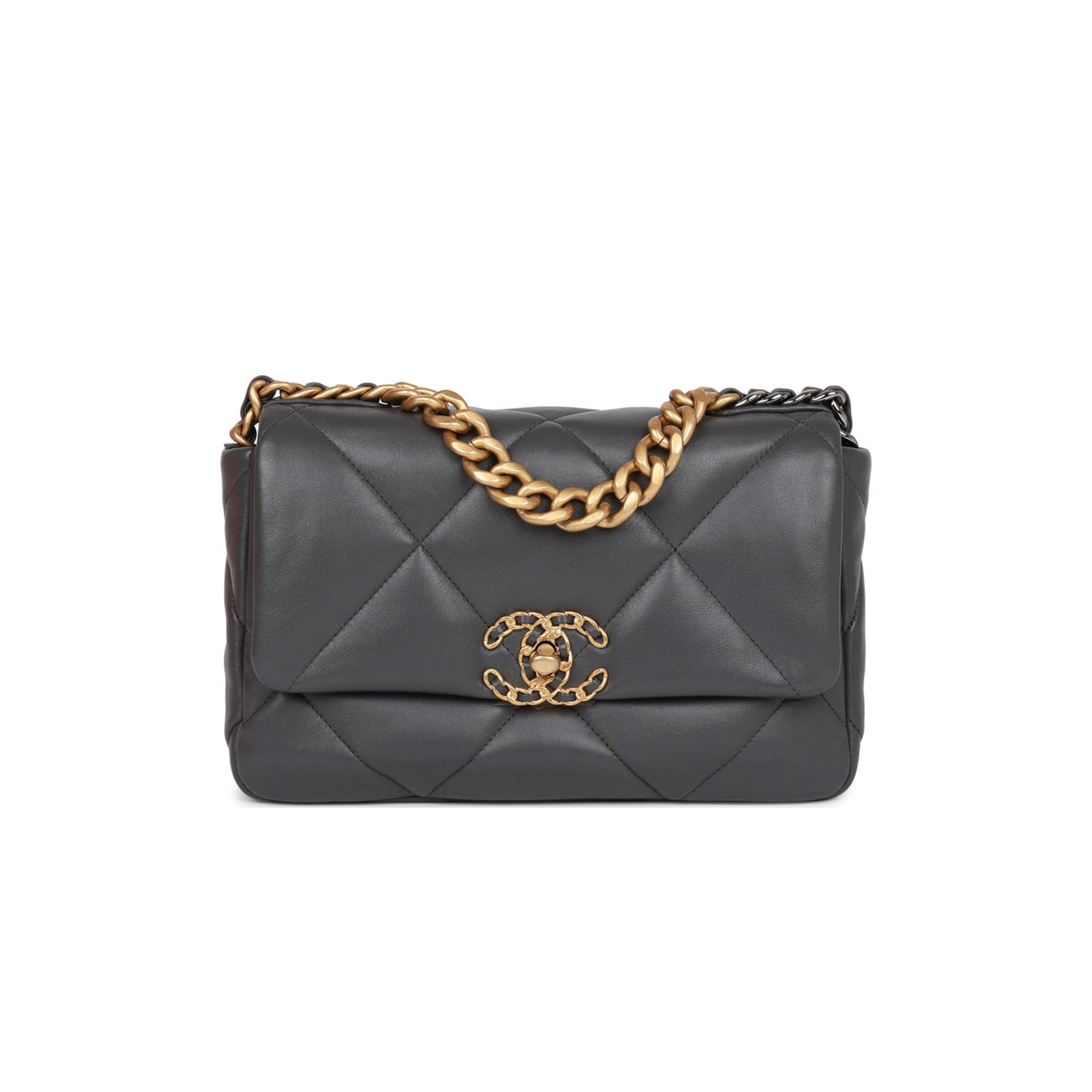 Ch*el medium 19 flap bag grey calfskin mixed hardware (25*16*9cm)