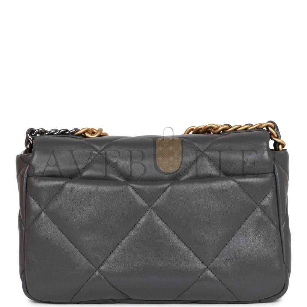 Ch*el medium 19 flap bag grey calfskin mixed hardware (25*16*9cm)