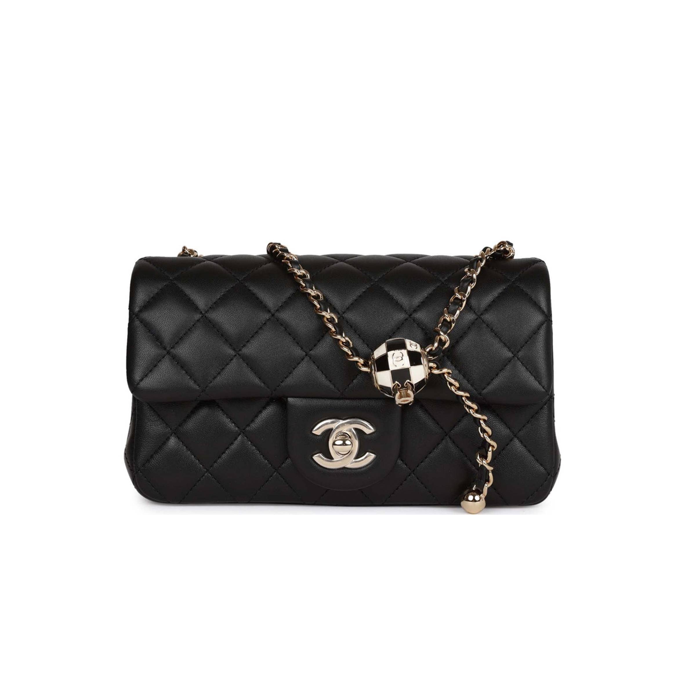 Ch*el pearl crush mini rectangular flap bag black lambskin light gold hardware (20*13*6cm)