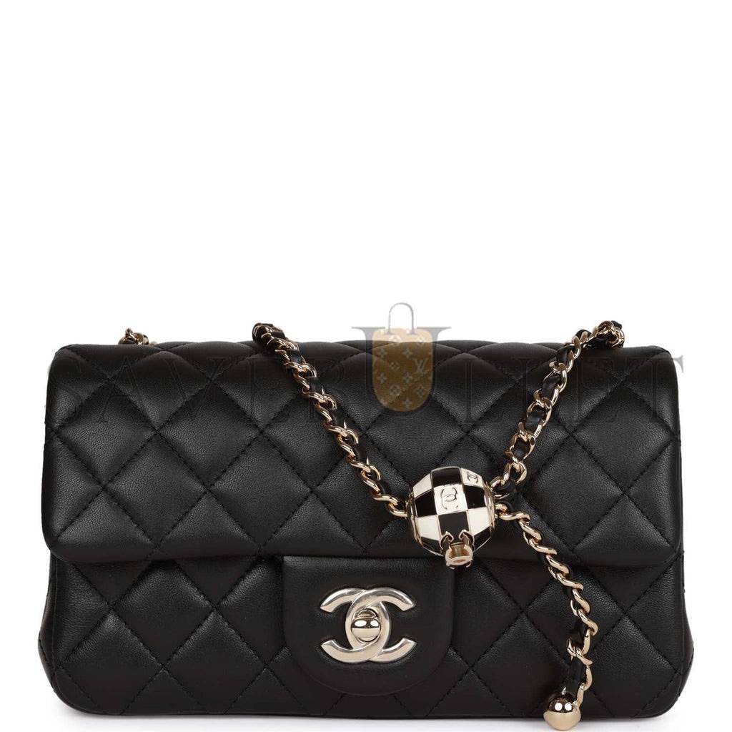 Ch*el pearl crush mini rectangular flap bag black lambskin light gold hardware (20*13*6cm)