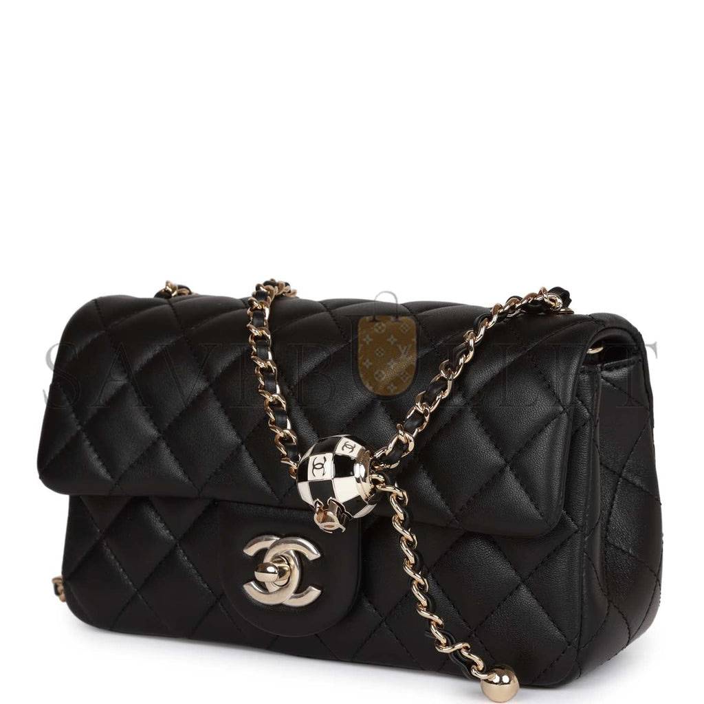 Ch*el pearl crush mini rectangular flap bag black lambskin light gold hardware (20*13*6cm)