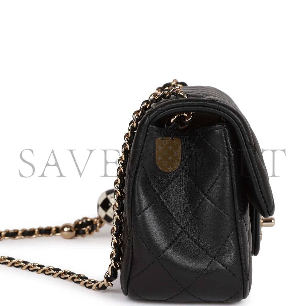 Ch*el pearl crush mini rectangular flap bag black lambskin light gold hardware (20*13*6cm)