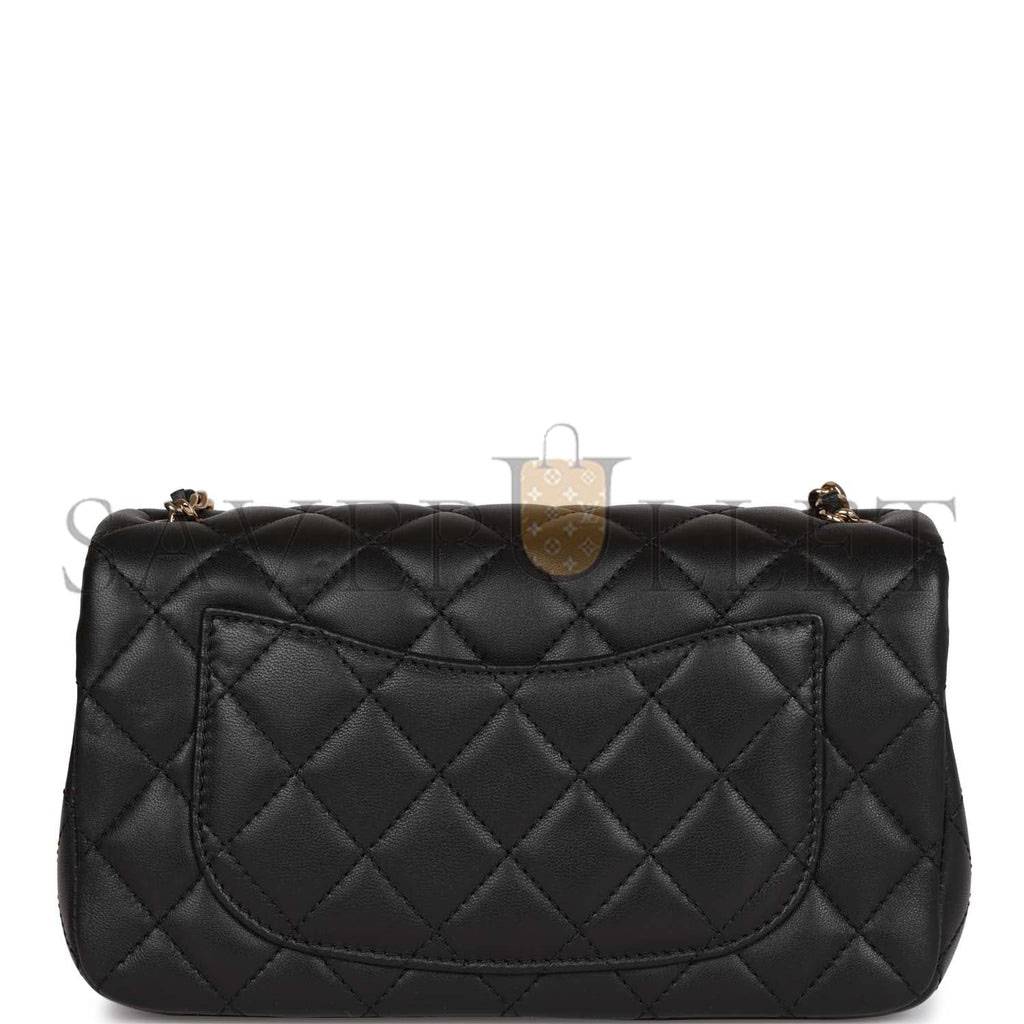 Ch*el pearl crush mini rectangular flap bag black lambskin light gold hardware (20*13*6cm)