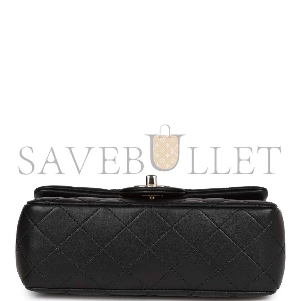 Ch*el pearl crush mini rectangular flap bag black lambskin light gold hardware (20*13*6cm)