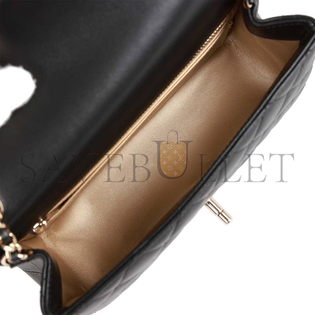 Ch*el pearl crush mini rectangular flap bag black lambskin light gold hardware (20*13*6cm)