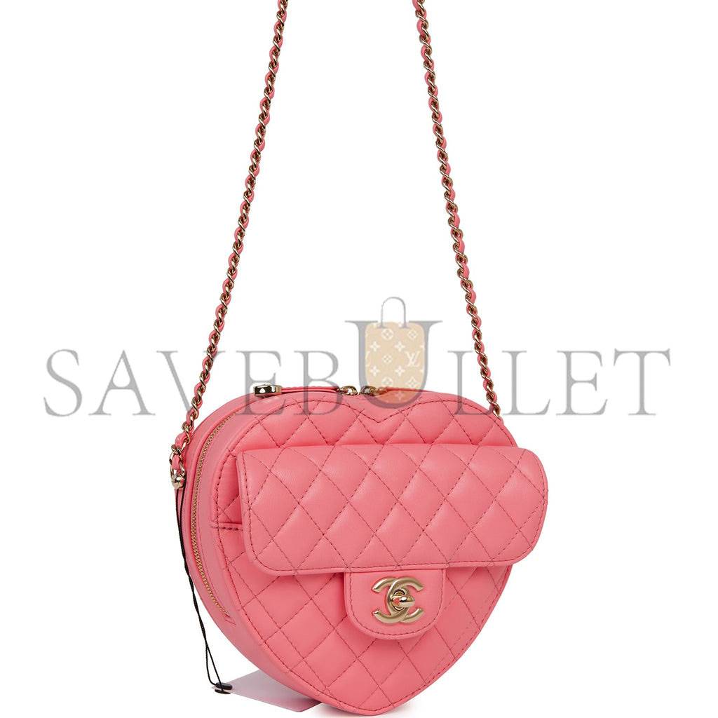 Ch*el cc in love large heart bag pink lambskin light gold hardware (20*18*6cm)