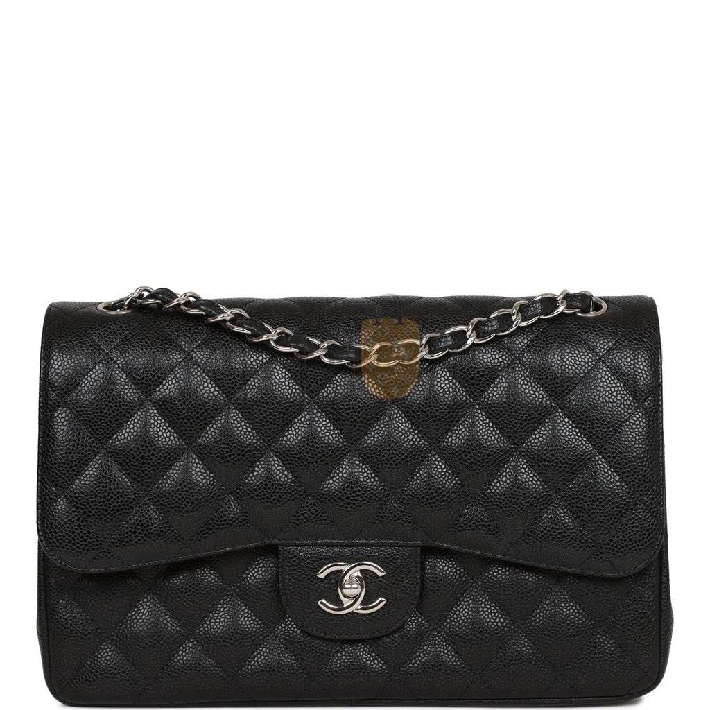 Ch*el jumbo classic double flap bag black caviar silver hardware (30*20*9cm)