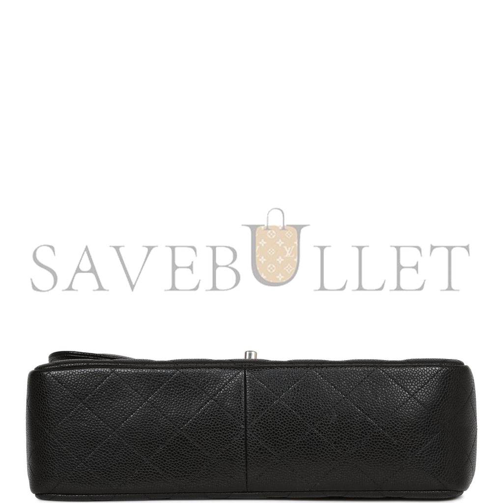 Ch*el jumbo classic double flap bag black caviar silver hardware (30*20*9cm)