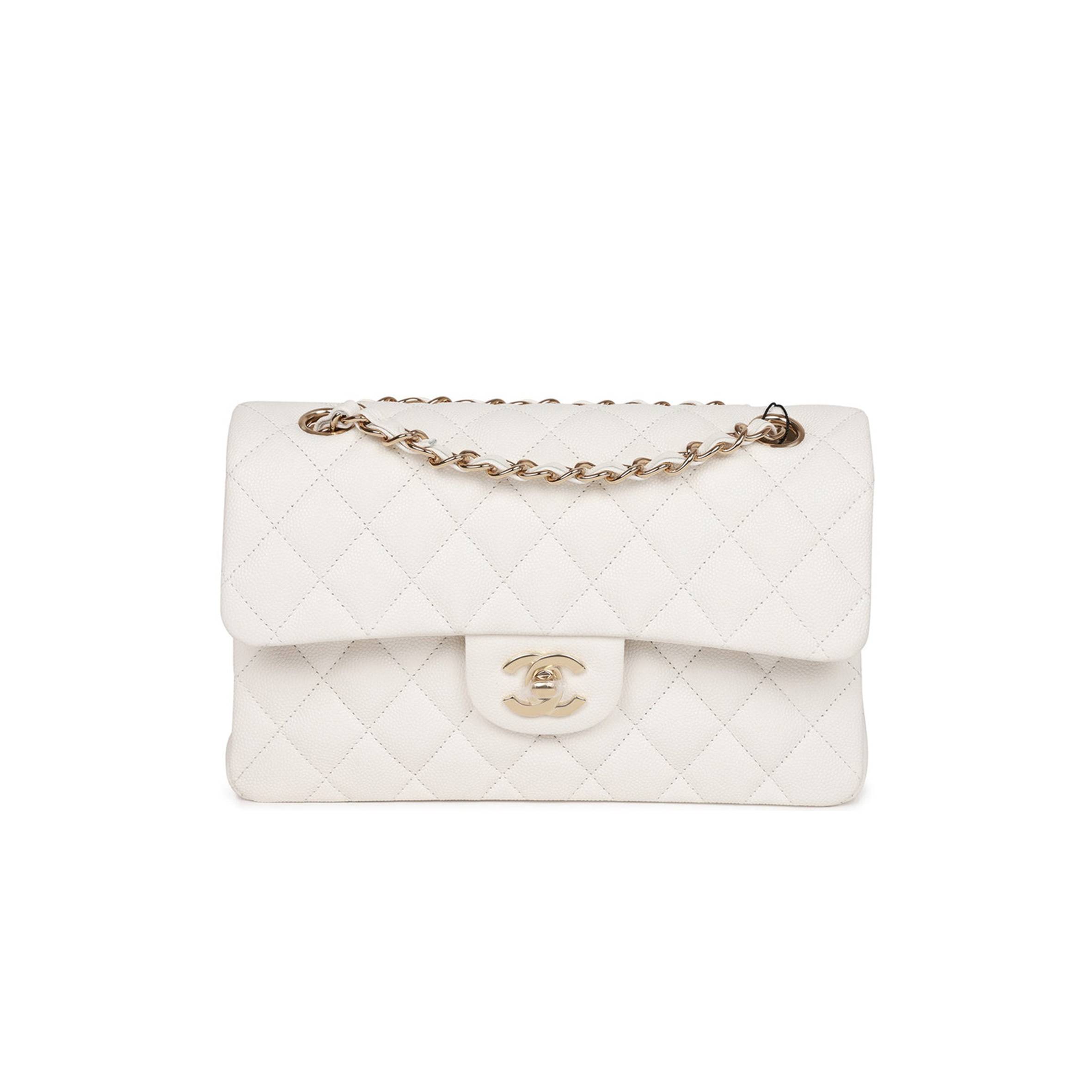 Ch*el small classic double flap white caviar  gold hardware (23*13*6cm)