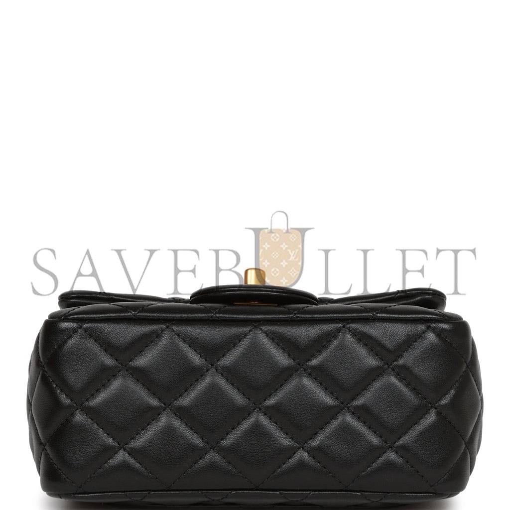 Ch*el pearl crush mini square flap bag black lambskin antique gold hardware (17*14*8cm)
