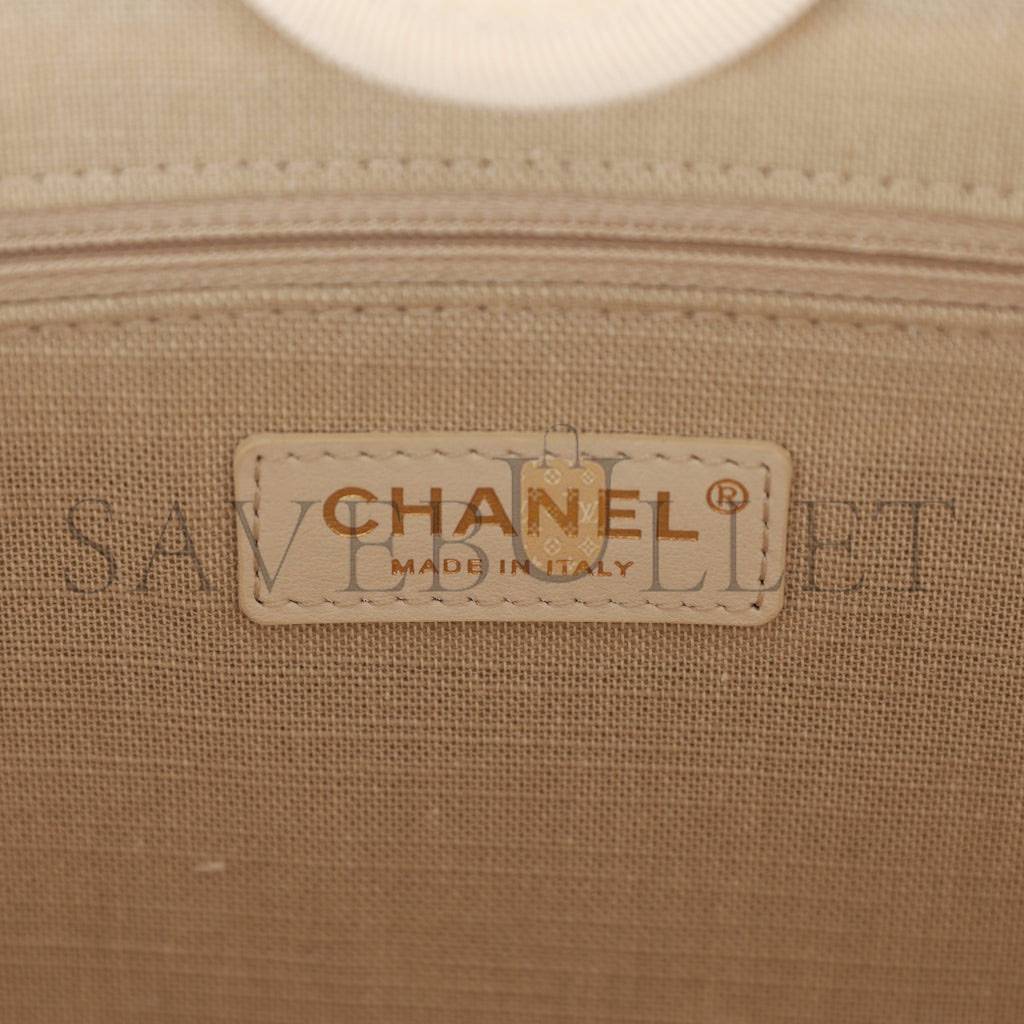Ch*el large deauville shopping bag white boucle light gold hardware (41*28*15cm)