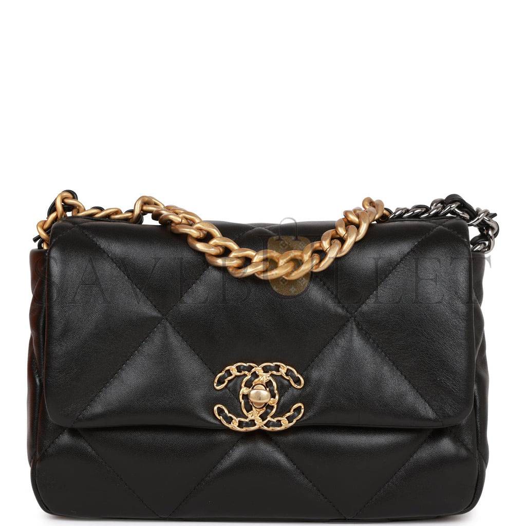 Ch*el medium 19 flap bag black lambskin mixed hardware (25*16*9cm)