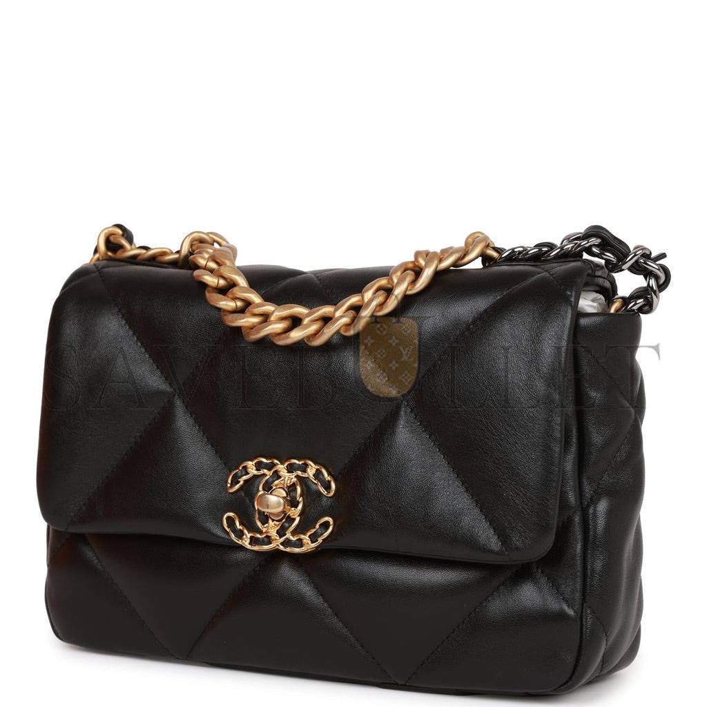 Ch*el medium 19 flap bag black lambskin mixed hardware (25*16*9cm)