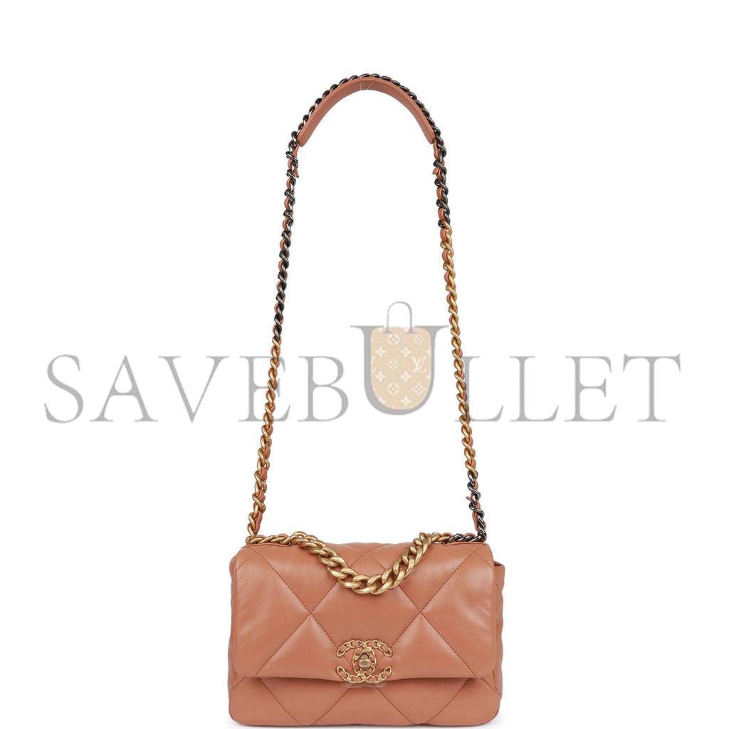 Ch*el medium 19 flap bag caramel calfskin mixed hardware (25*16*9cm)