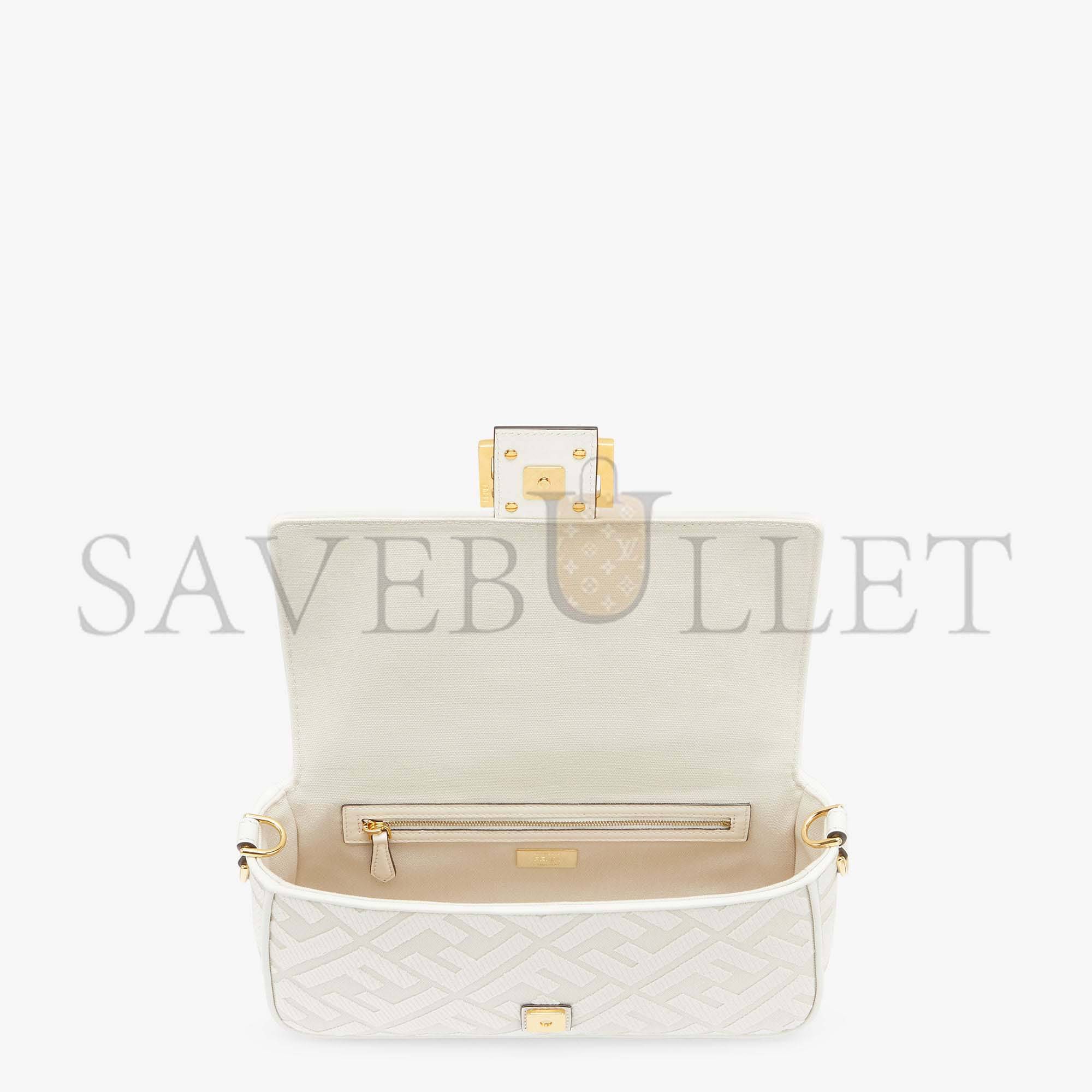 F**di baguette - white ff canvas bag 8br600amcdf1cfk (27*15*6cm)