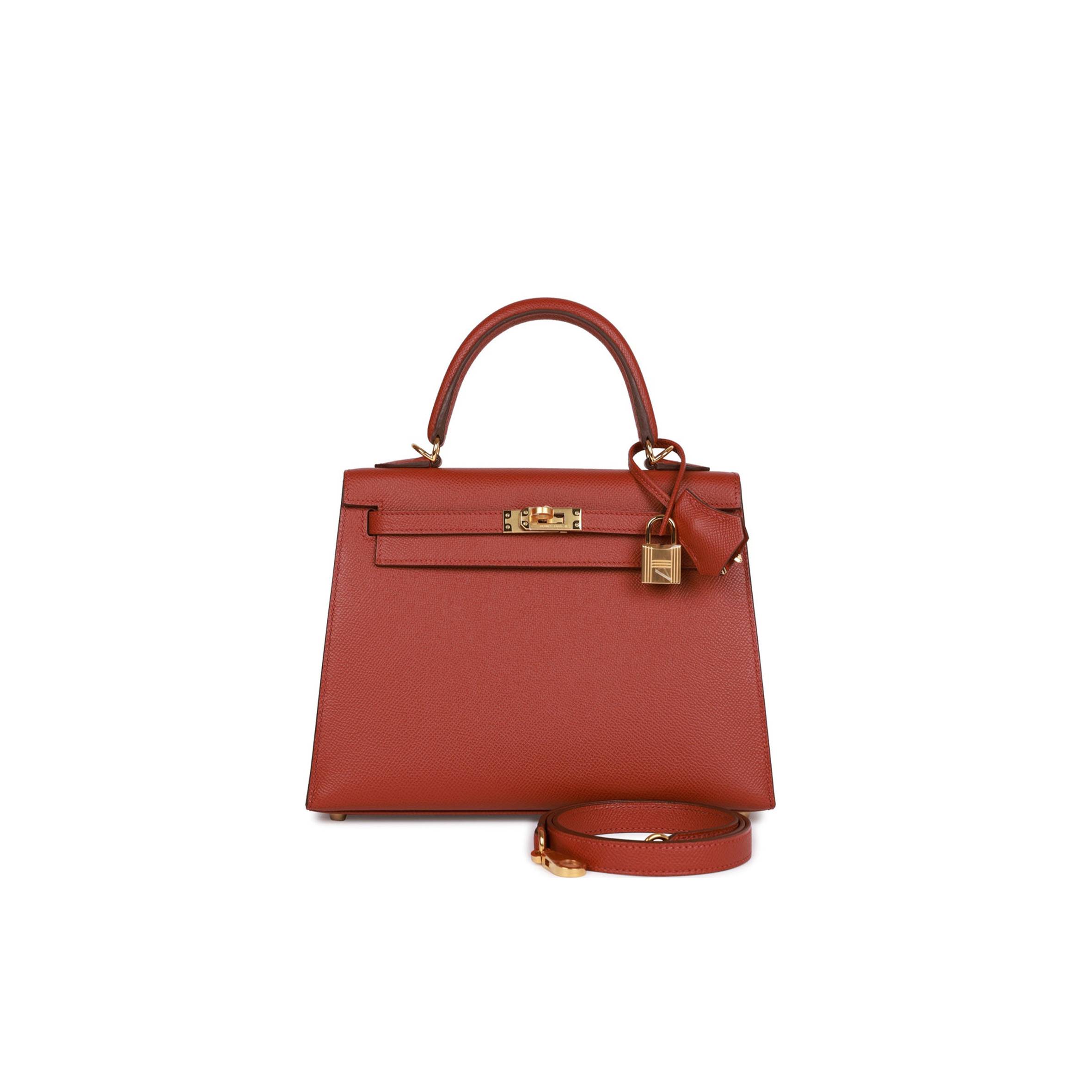 H**mes kelly sellier 25 rouge venetian epsom gold hardware   (25*17*7cm)
