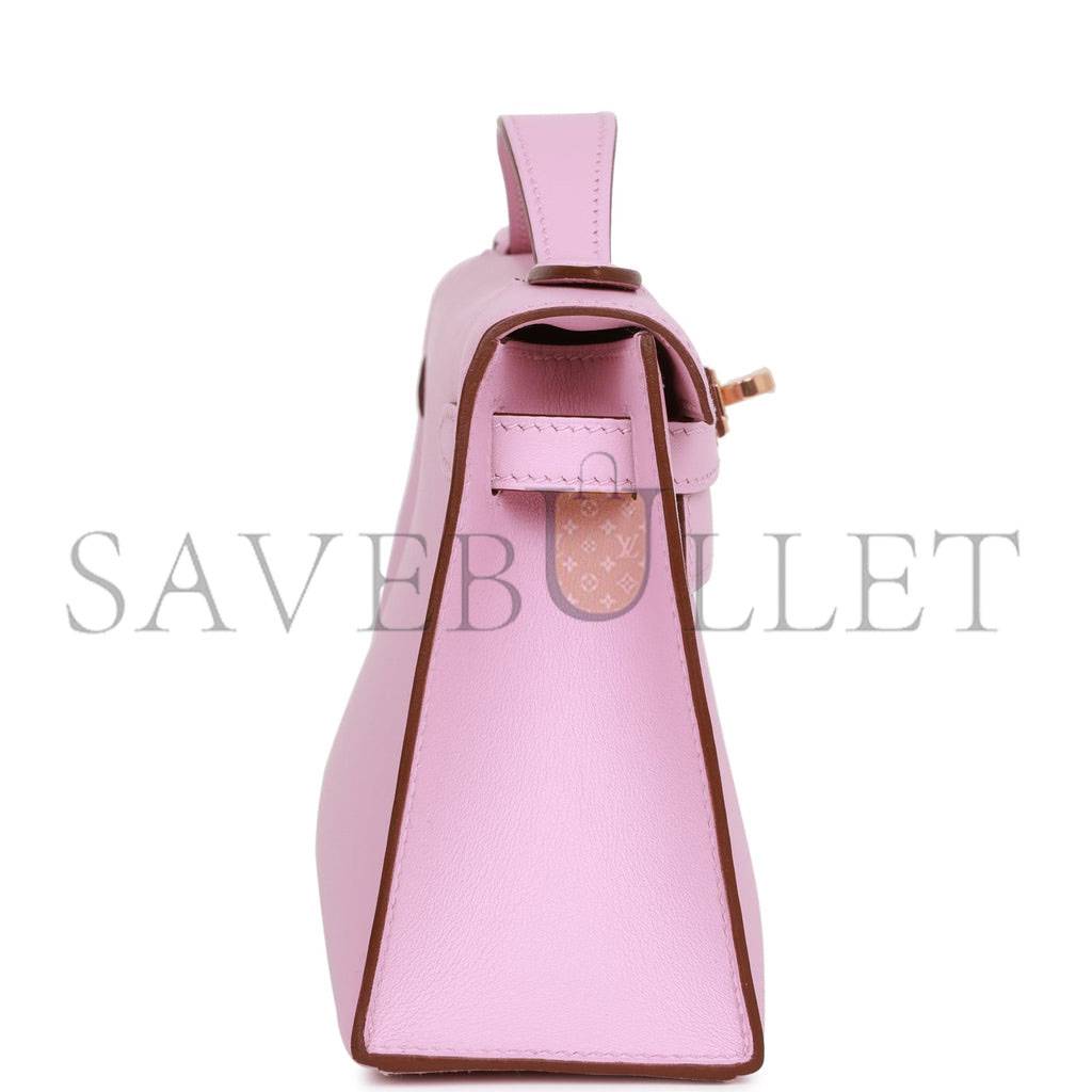 H**mes kelly pochette mauve sylvestre swift rose gold hardware  (22*12*13cm)