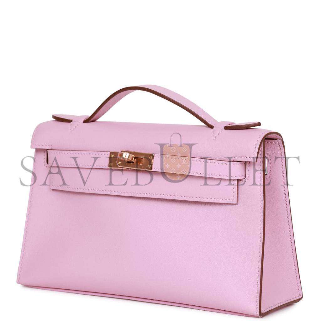 H**mes kelly pochette mauve sylvestre swift rose gold hardware  (22*12*13cm)