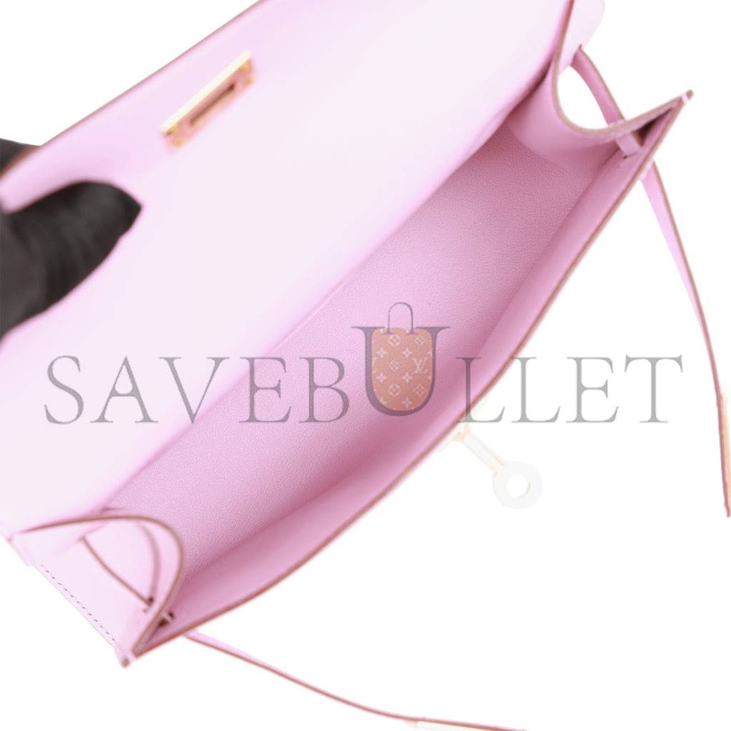 H**mes kelly pochette mauve sylvestre swift rose gold hardware  (22*12*13cm)