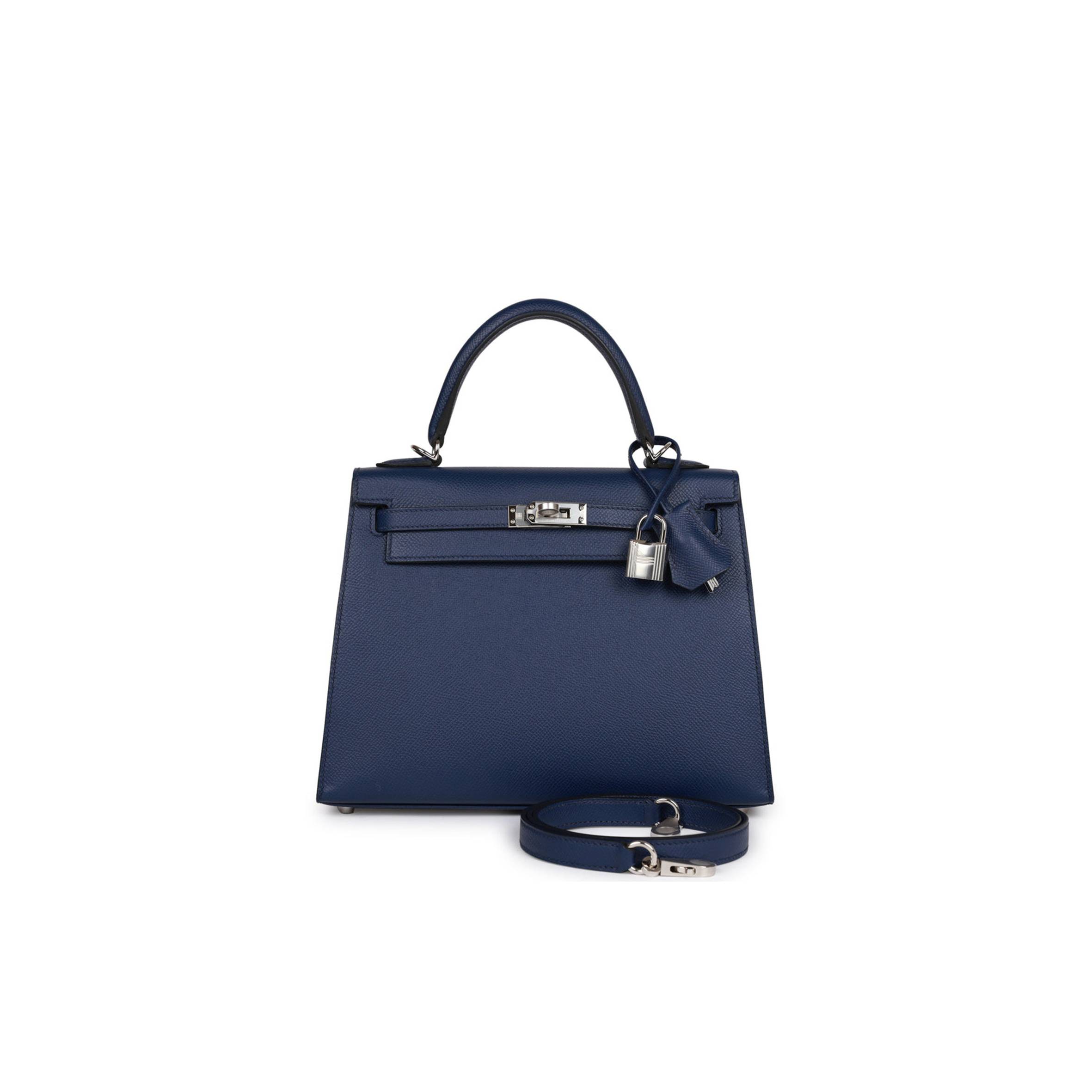 H**mes kelly sellier 25 bleu saphir epsom palladium hardware   (25*17*7cm)