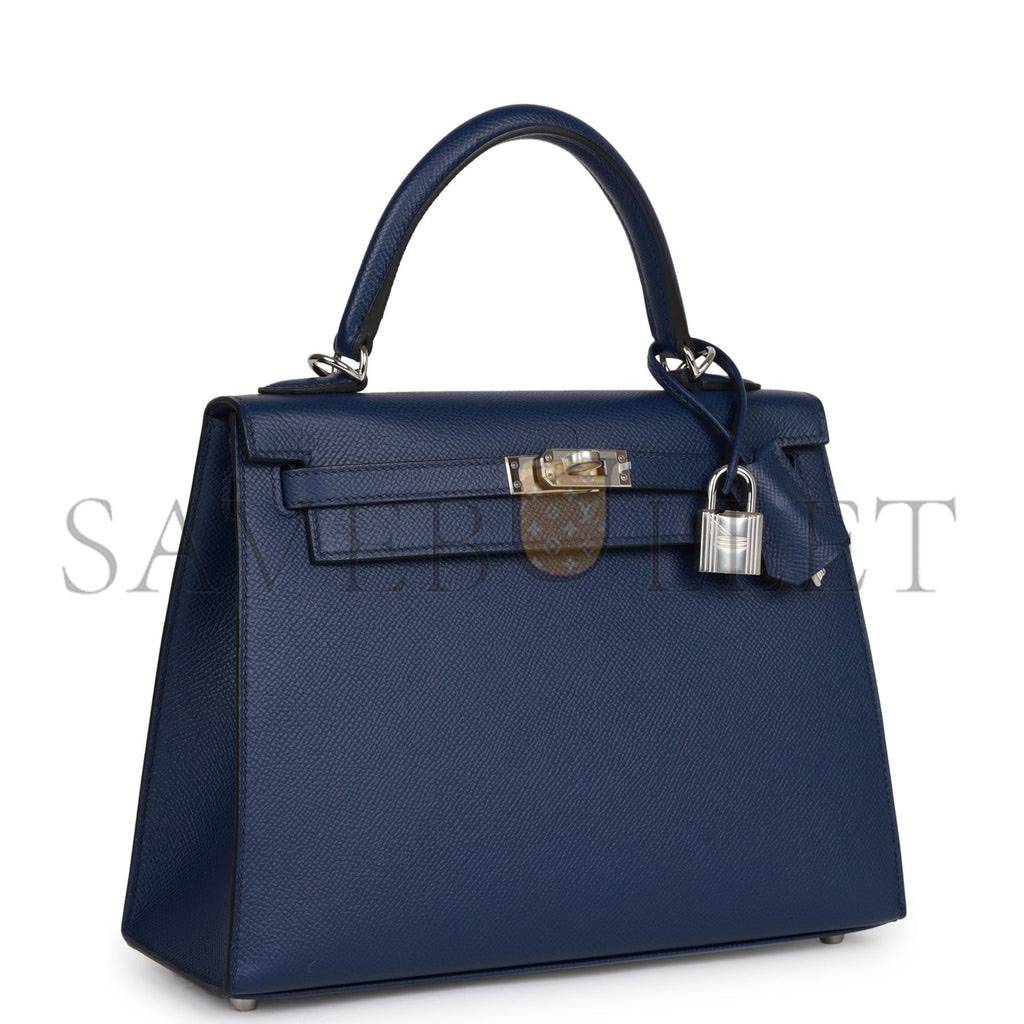 H**mes kelly sellier 25 bleu saphir epsom palladium hardware   (25*17*7cm)