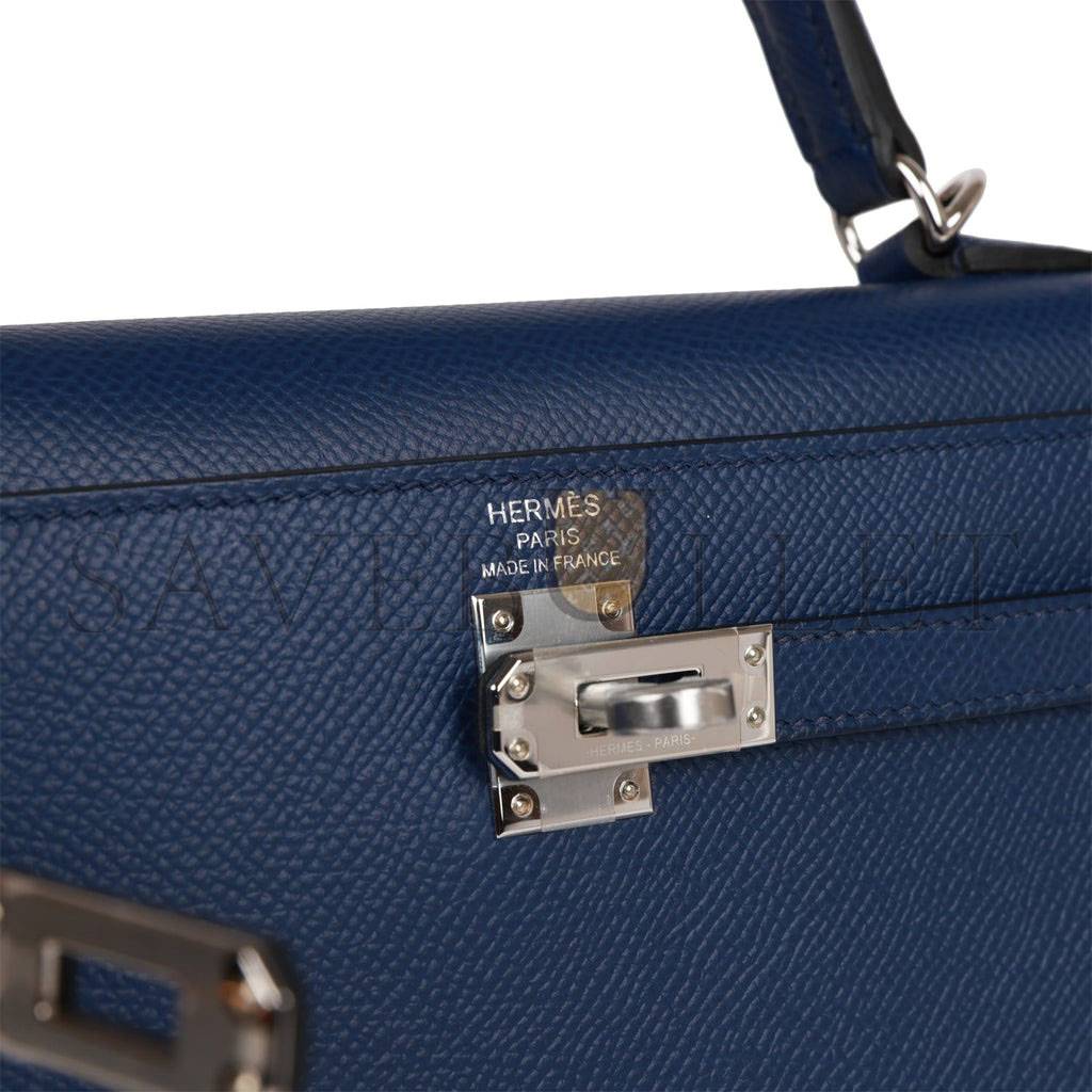 H**mes kelly sellier 25 bleu saphir epsom palladium hardware   (25*17*7cm)