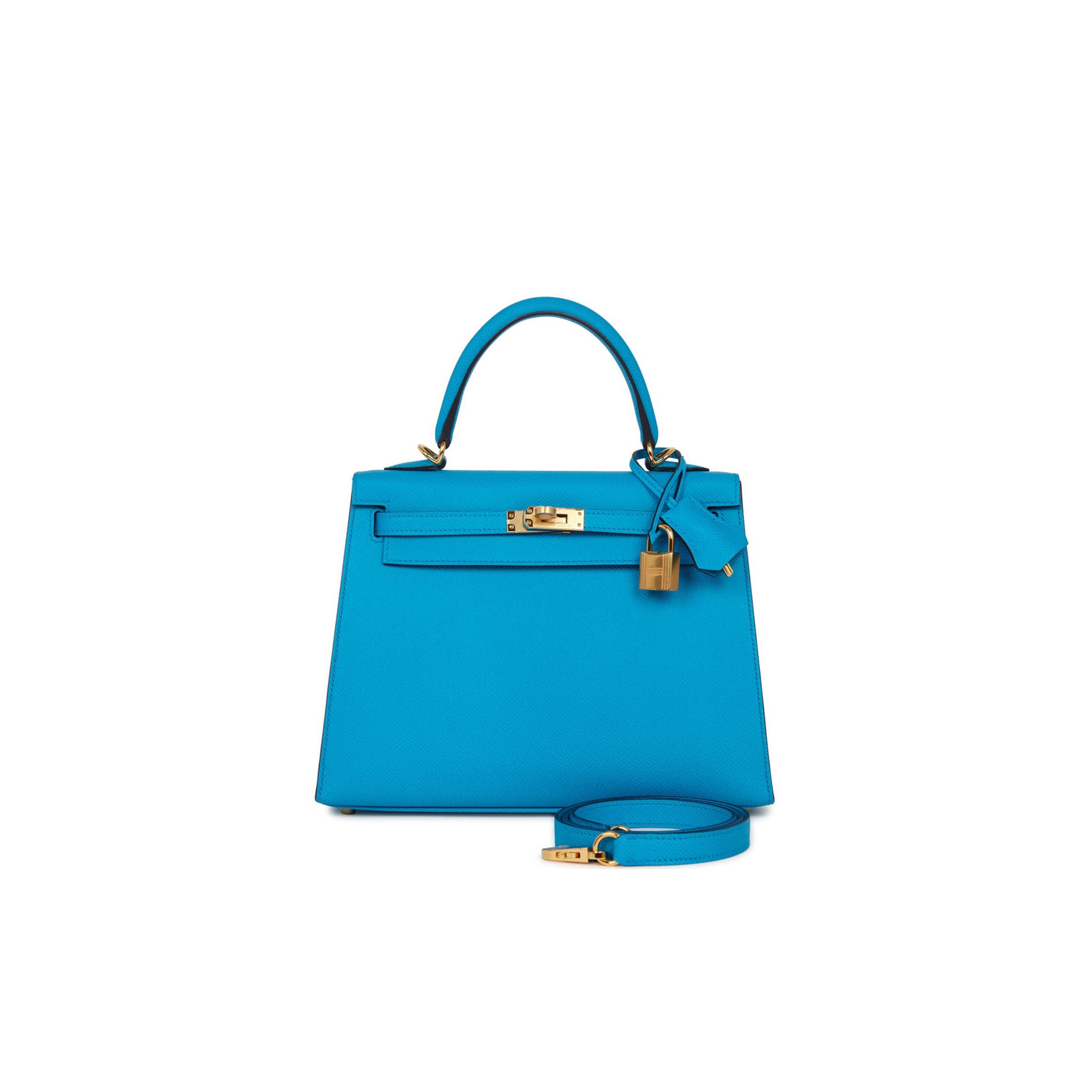 H**mes kelly sellier 25 bleu frida epsom gold hardware   (25*17*7cm)