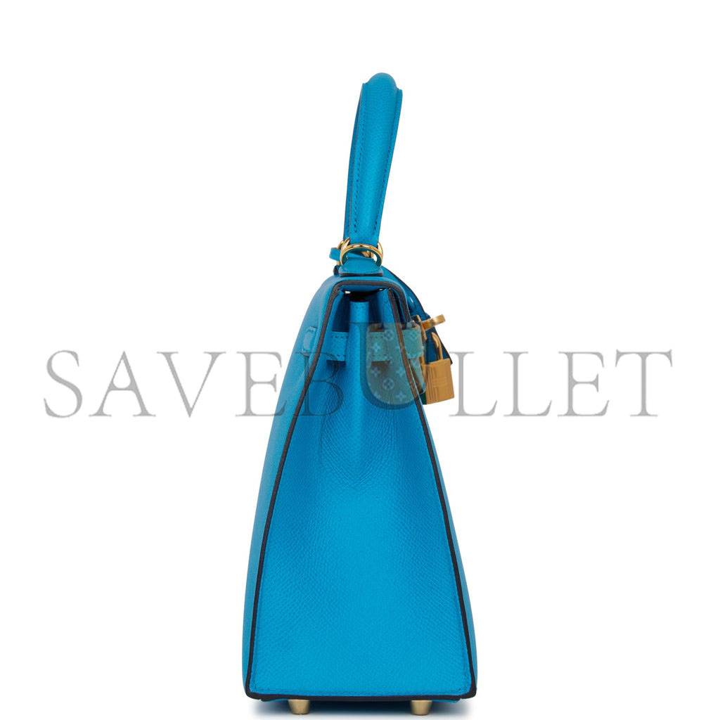 H**mes kelly sellier 25 bleu frida epsom gold hardware (25*17*7cm)