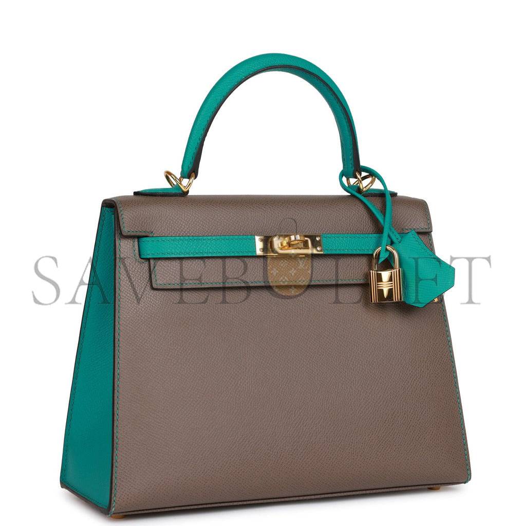 H**mes special order (hss) kelly sellier 25 etain and bleu paon epsom gold hardware handmade(25*17*7cm)
